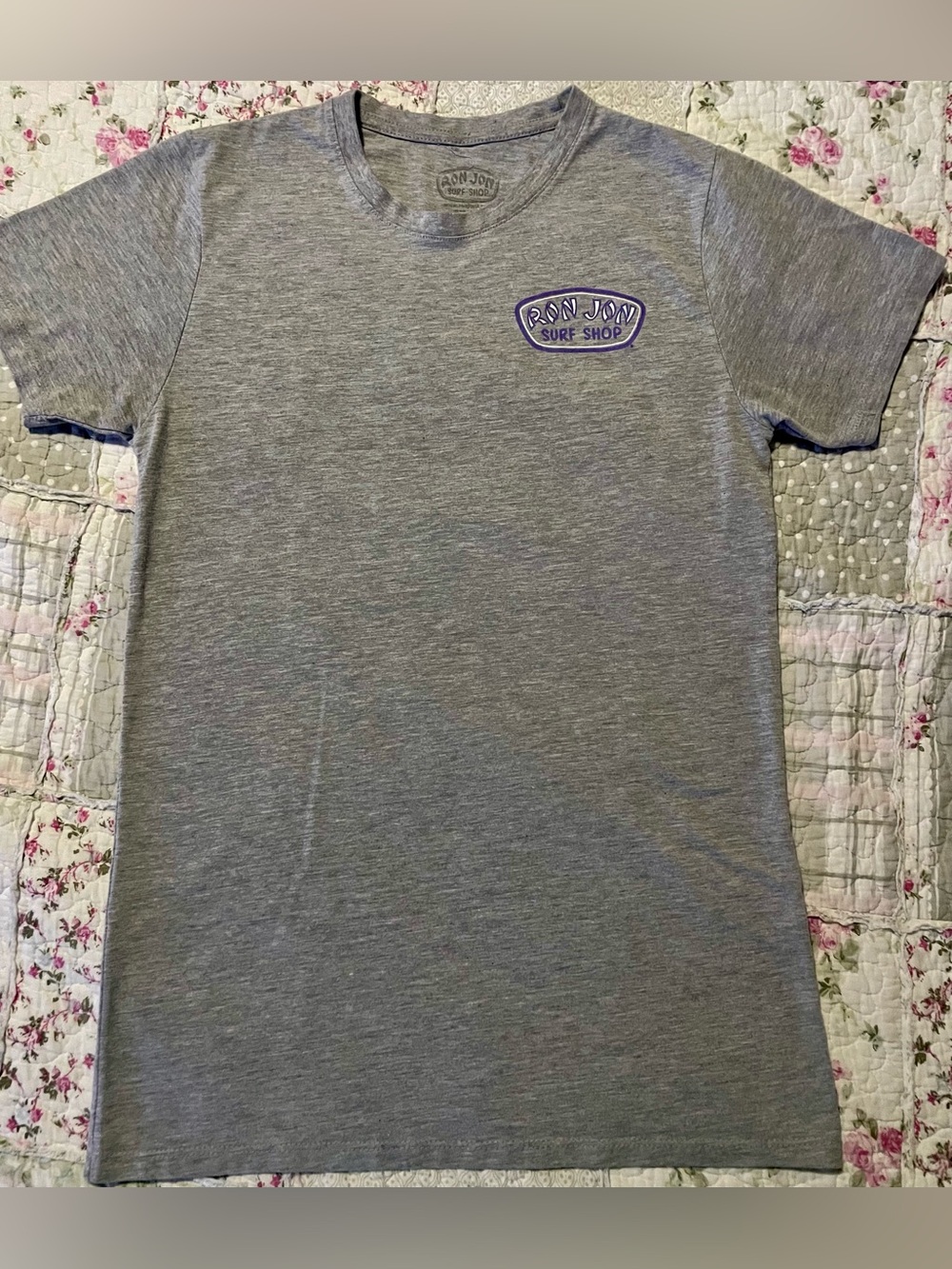Ron Jon Gray Heather Short Sleeve Tee with Surf Shop Patch